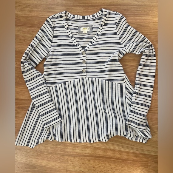 Anthropologie Tops - Anthropologie Navy and White Striped tunic blouse